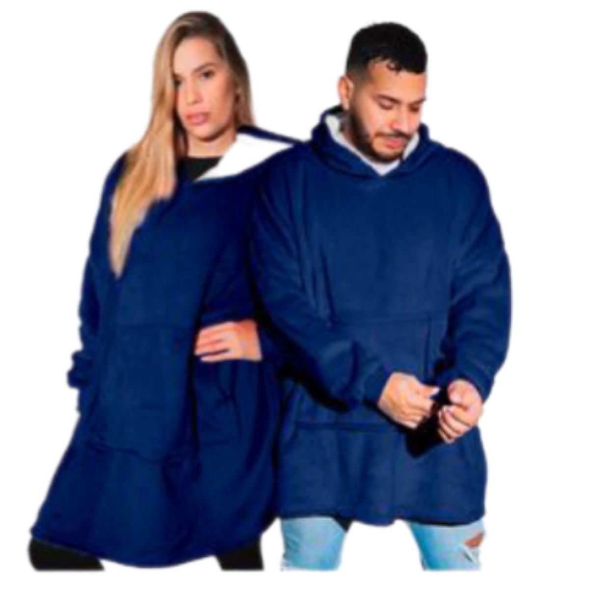 OEM - POLERÓN CALENTADOR ADULTO HUGGLE HODDIE- AZUL- OVERSIZE