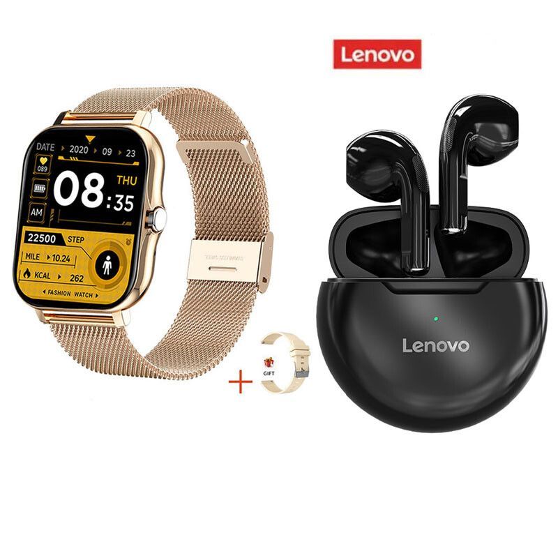 LENOVO - Relojes inteligentes 183 pulgadas Dorado y combo Lenovo HT38 Negro