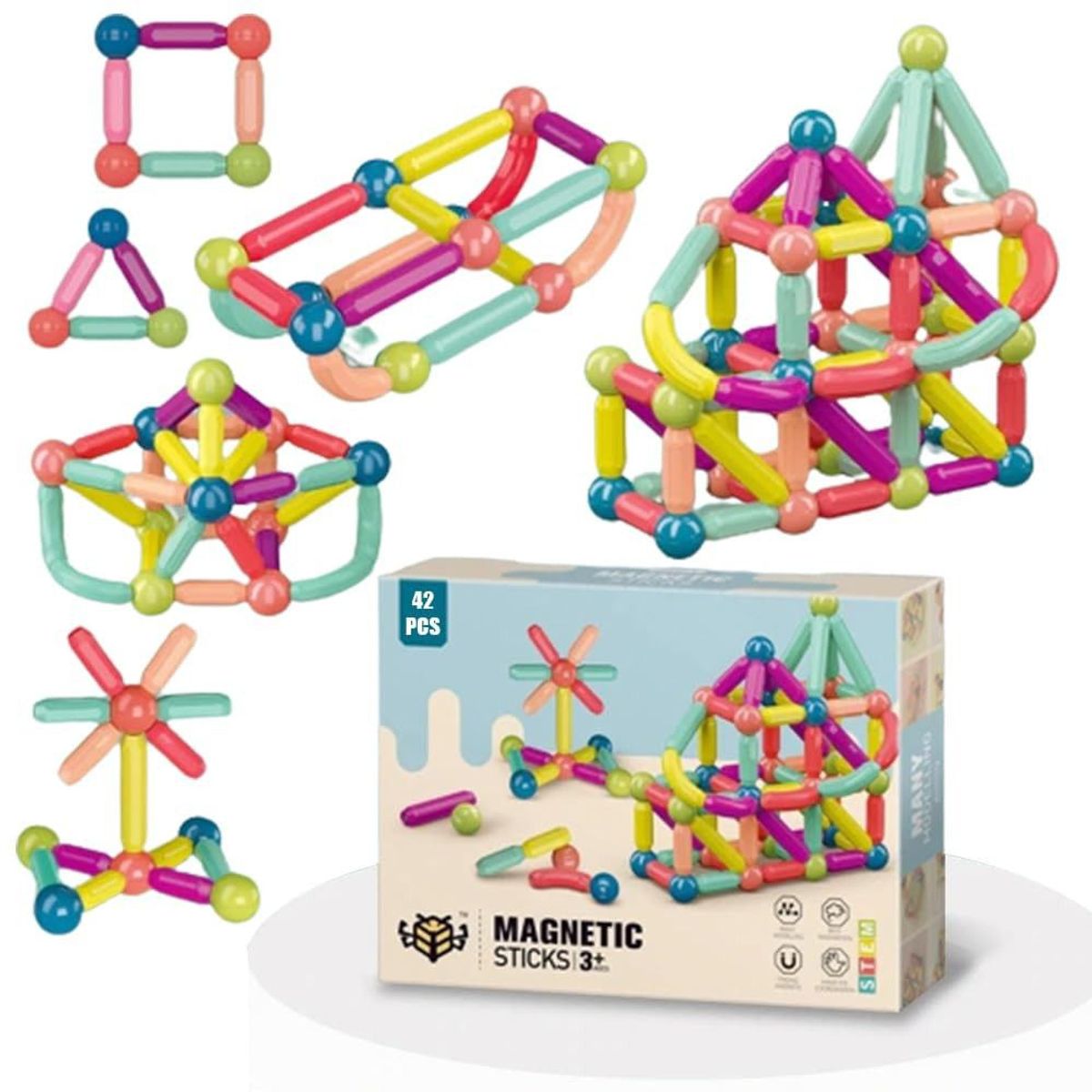 GENERICO - Bloques de Construcción Magnéticos 42 Piezas Juego Didáctico