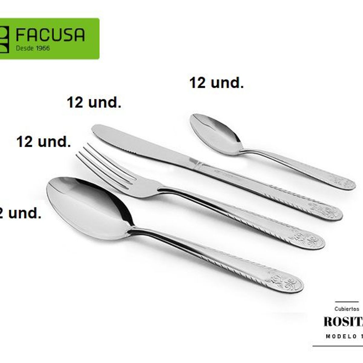 FACUSA - Set de cubiertos 48 Piezas Acero Inoxidable Modelo Rosita  Facusa
