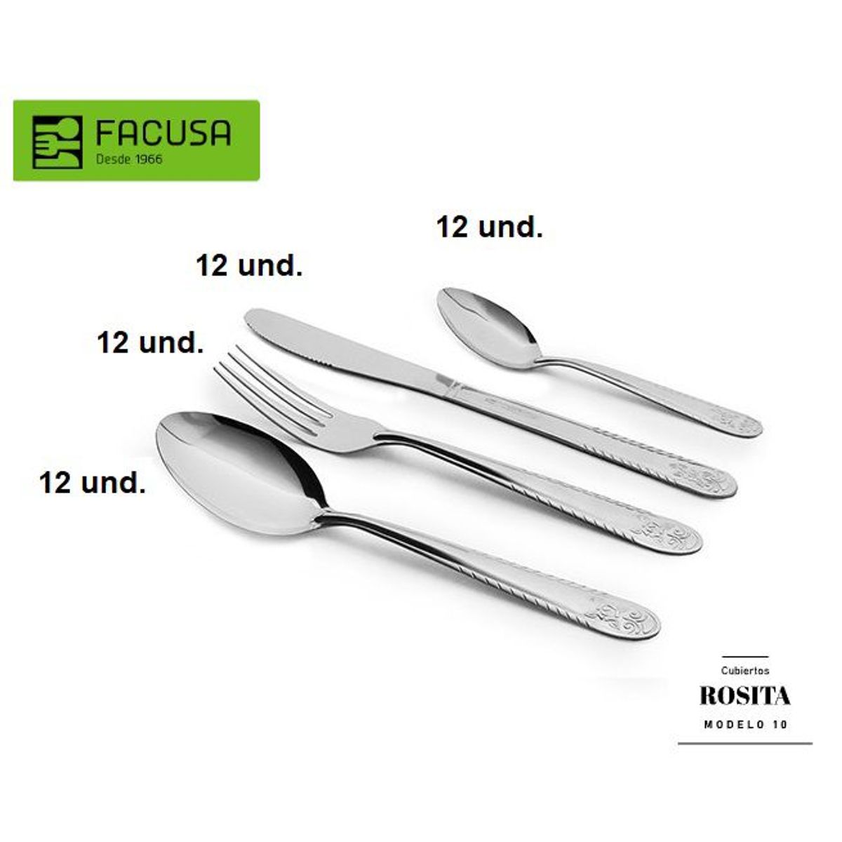 FACUSA - Set de cubiertos 48 Piezas Acero Inoxidable Modelo Rosita  Facusa