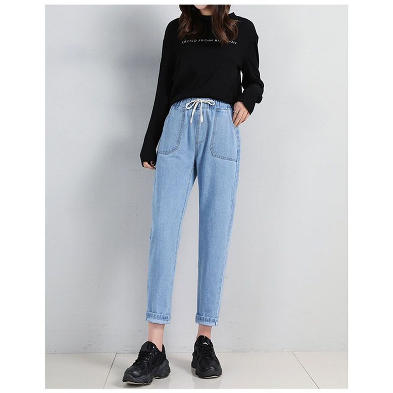 42AROZINA - Pantalones Harem de mezclilla con cintura elástica de moda para mujer