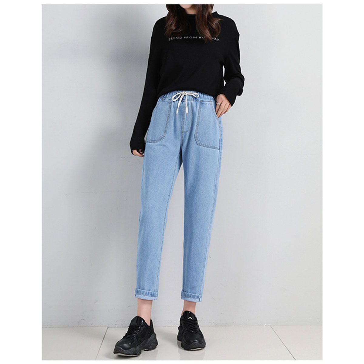 42AROZINA - Pantalones Harem de mezclilla con cintura elástica de moda para mujer