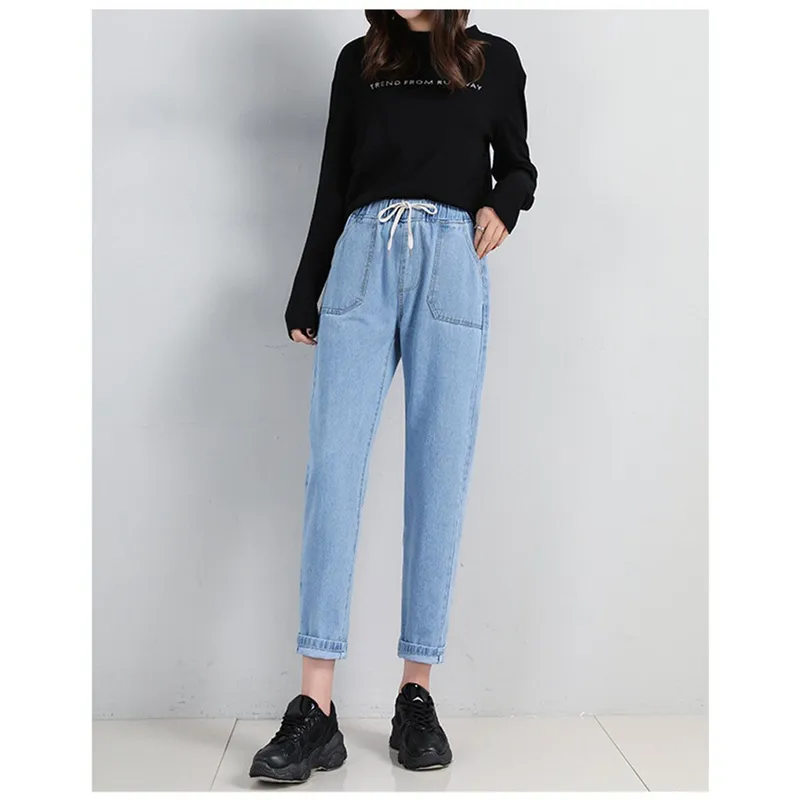 42AROZINA - Pantalones Harem de mezclilla con cintura elástica de moda para mujer