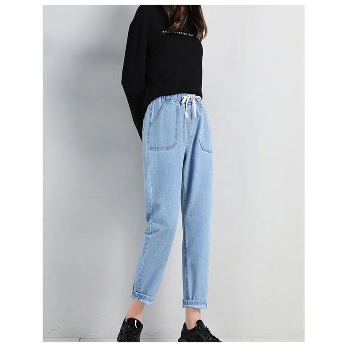 42AROZINA - Pantalones Harem de mezclilla con cintura elástica de moda para mujer