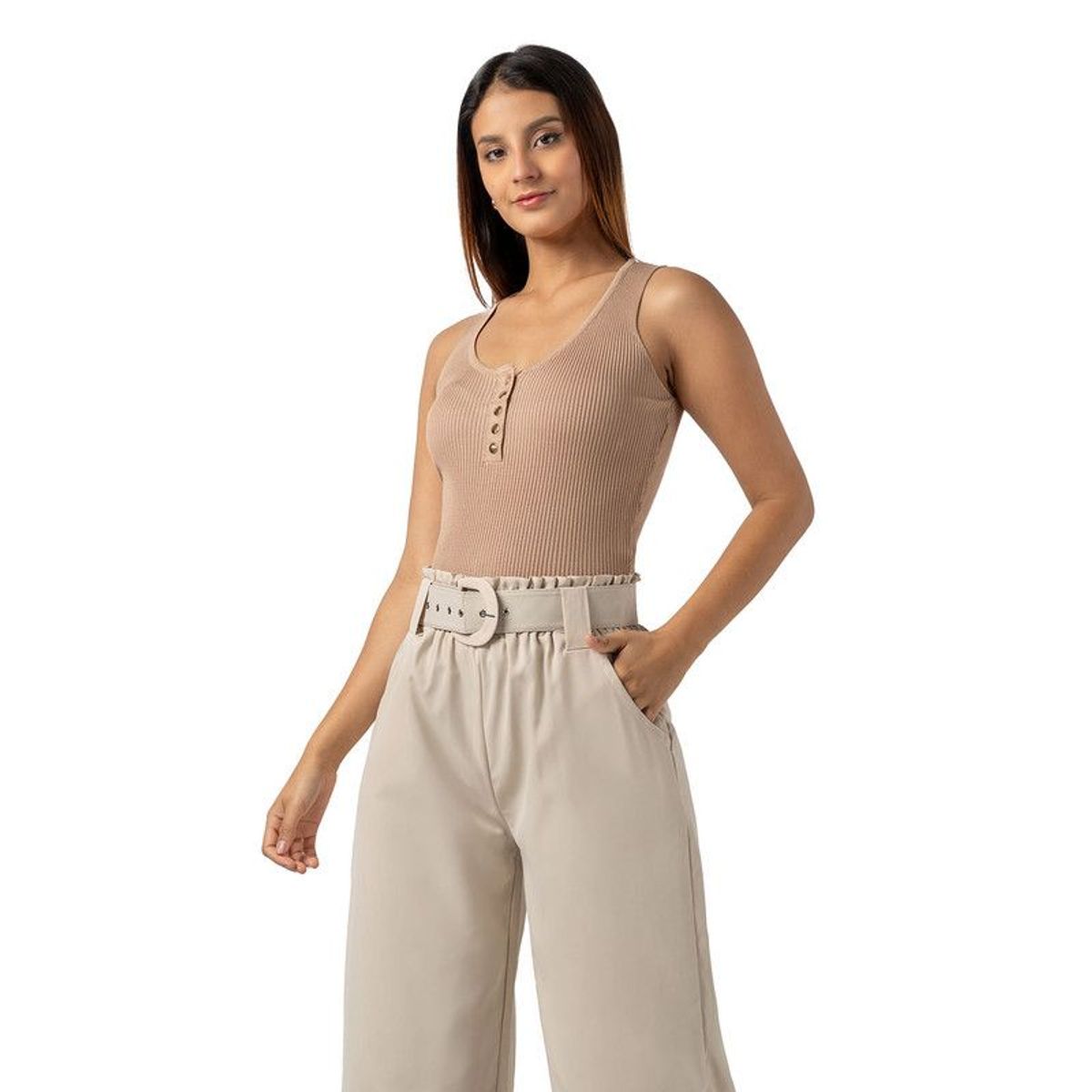 INDEMA - Polo de Hilo Sin Mangas Mujer Color Arena