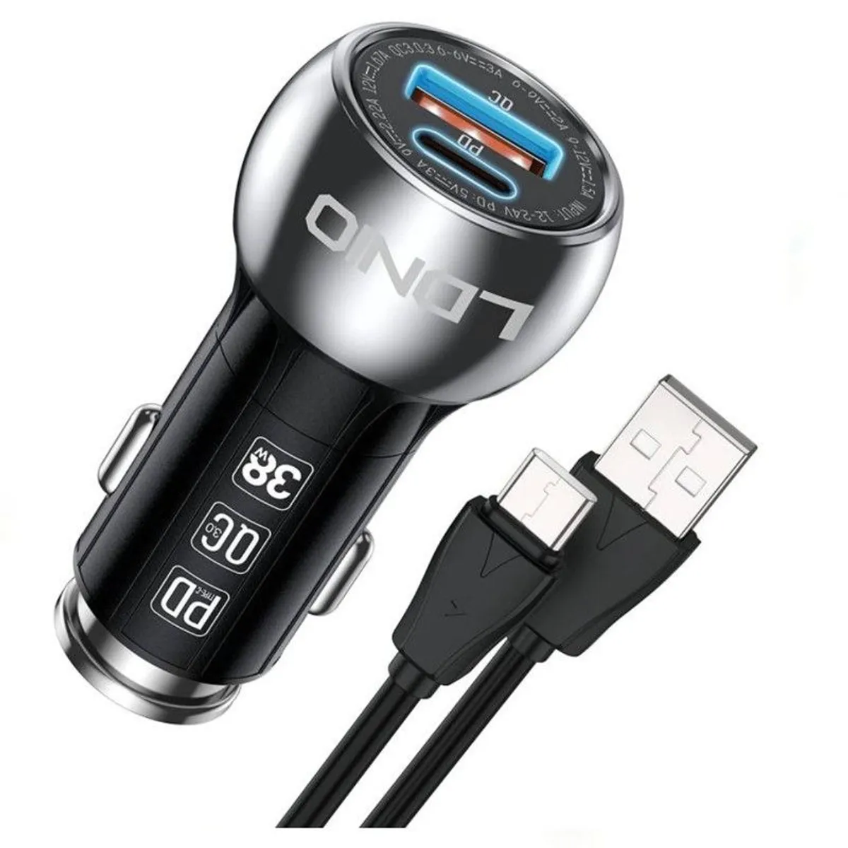 LDNIO - Cargador de Carro LDNIO 30 Usb 38W + Cable Usb A Tipo C