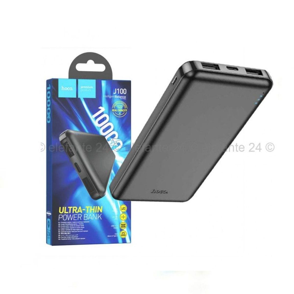 HOCO - Power Bank Hoco J100 de 10000 mAh Ultra Delgado Con Led - Negro