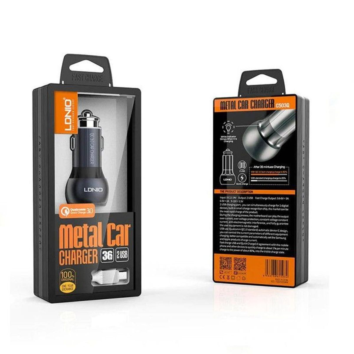 LDNIO - Cargador Para Carro LDNIO Doble Entada 36W Carga Rapida C1 QC 30