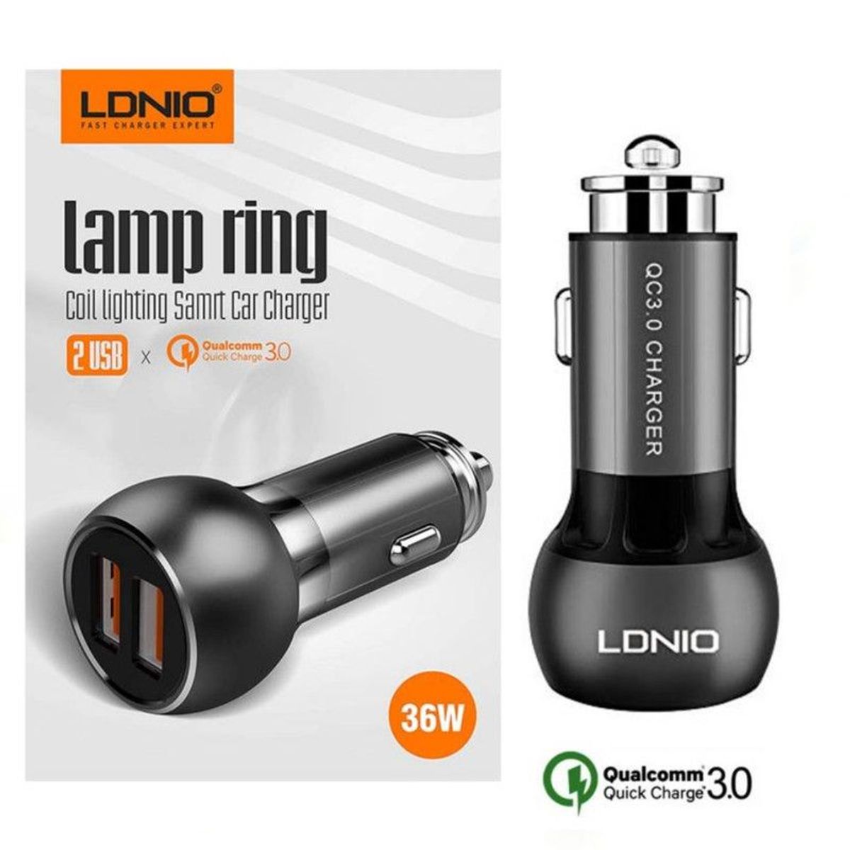 LDNIO - Cargador Para Carro LDNIO Doble Entada 36W Carga Rapida C1 QC 30