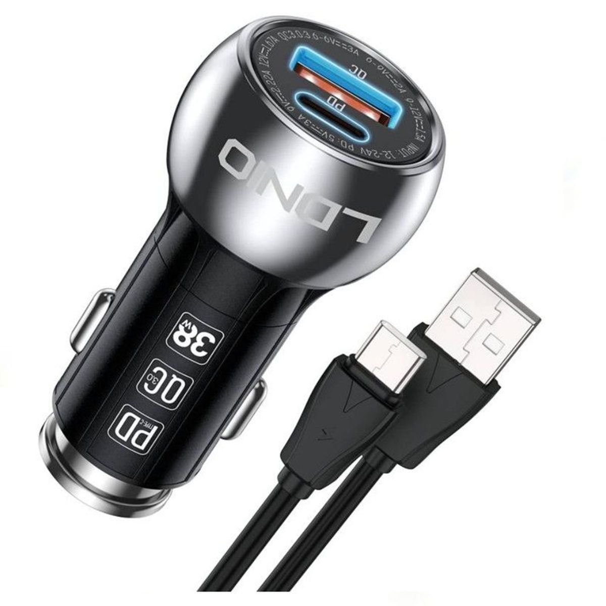 LDNIO - Cargador de Carro LDNIO 30 Usb 38W + Cable Usb A Tipo C