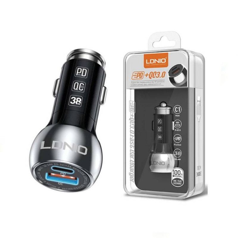 LDNIO - Cargador de Auto LDNIO 30 Usb 38W + Cable Usb A Tipo C