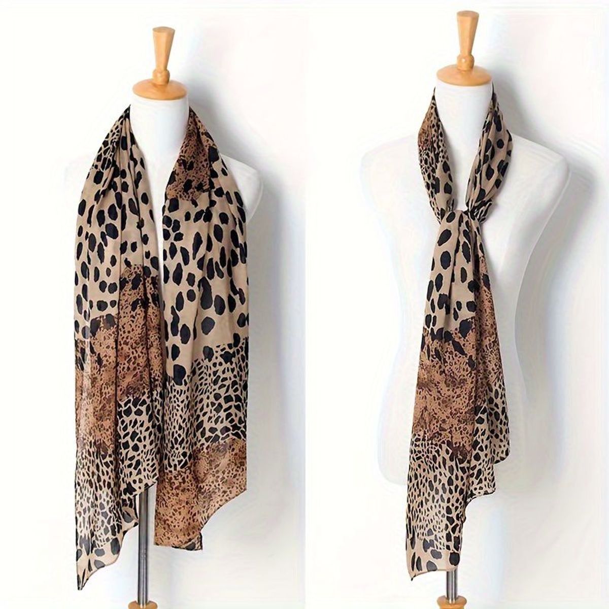 KAST PE - Pashmina Delgada Linares Beige con diseño de Leopardo