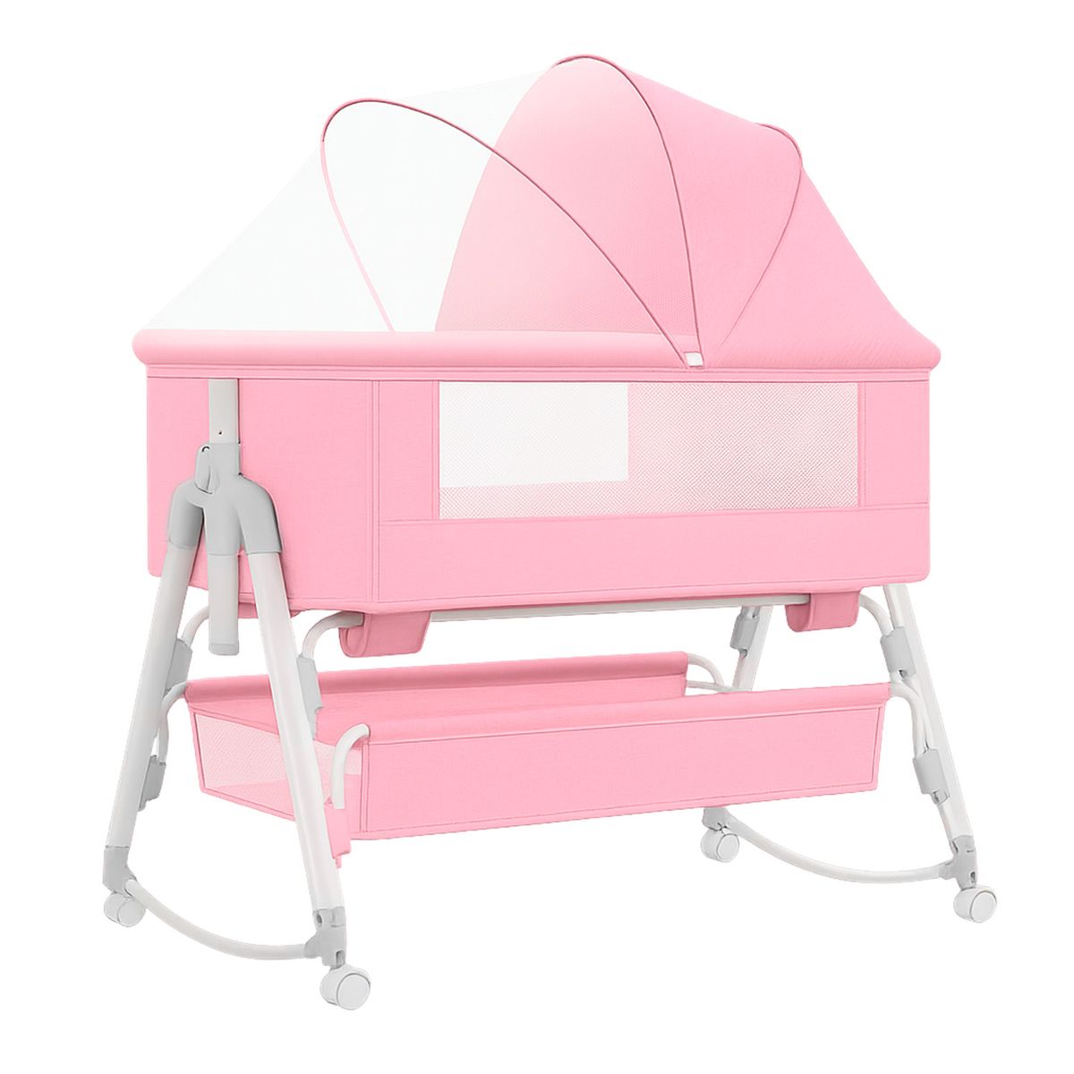 BUYPAL - Cuna para Bebe con Mosquitero Altura Ajustable Portatil Rosa