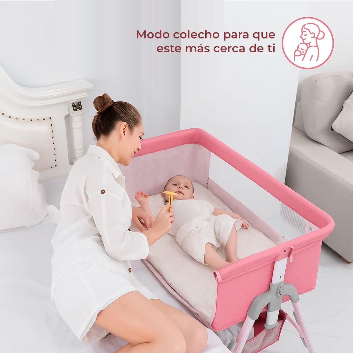 BUYPAL - Cuna para Bebe con Mosquitero Altura Ajustable Portatil Rosa