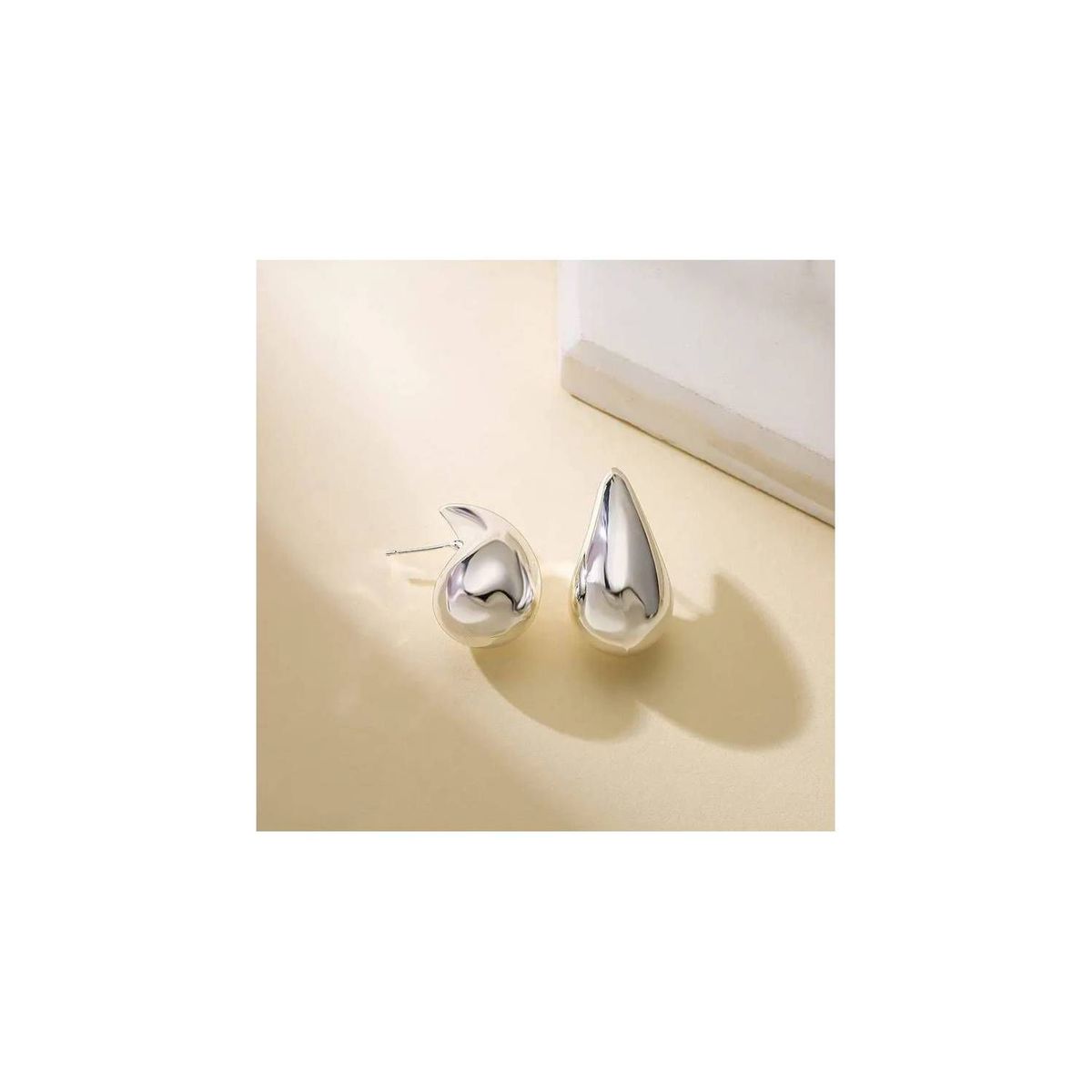 GENERICO - Aretes gota con tuercas plateado talla L