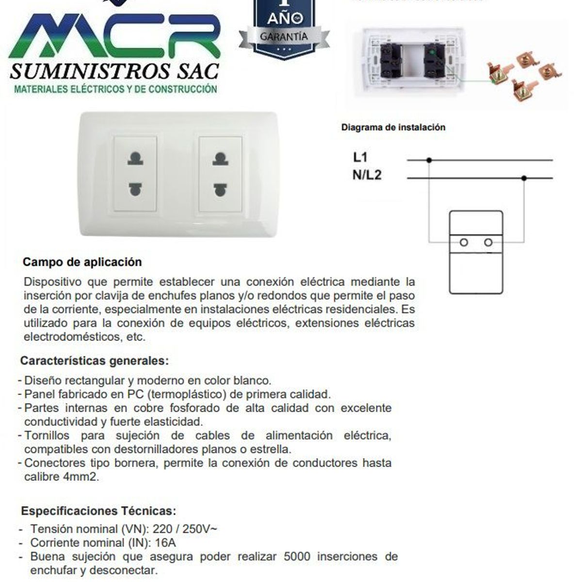 GENERICO - Tomacorriente Doble 10 unidades