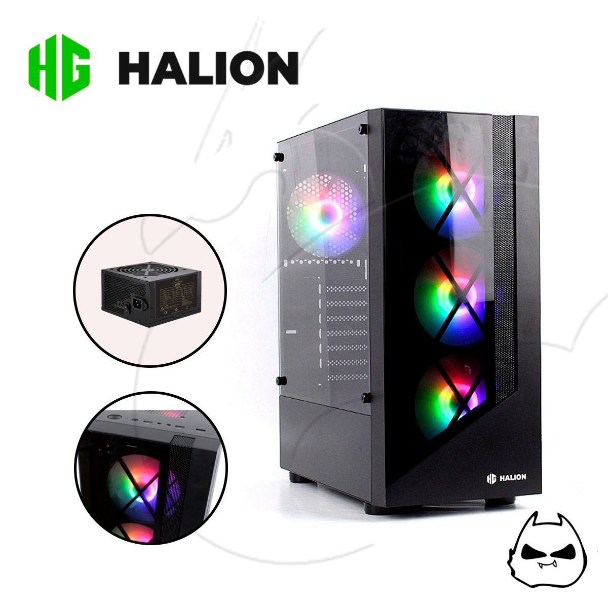 HALION - Case Gamer Halion Dragon CR15 Black 500W 4X12 Rainbow Vidrio