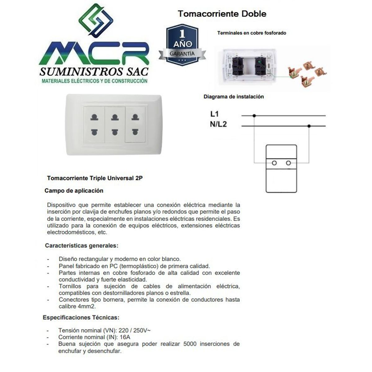 GENERICO - Tomacorriente TRIPLE Universal