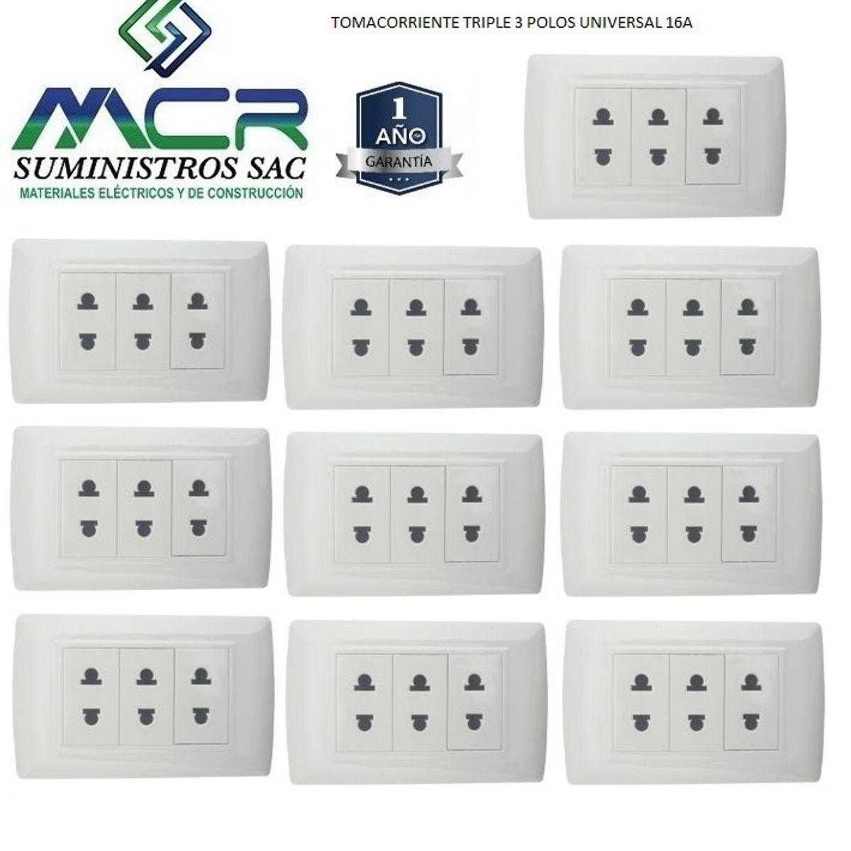 GENERICO - Tomacorriente TRIPLE Universal 10 UNIDADES