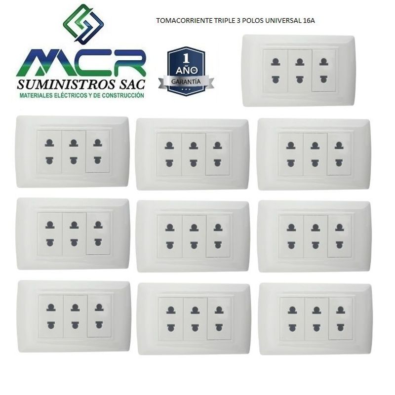 GENERICO - Tomacorriente TRIPLE Universal 10 UNIDADES