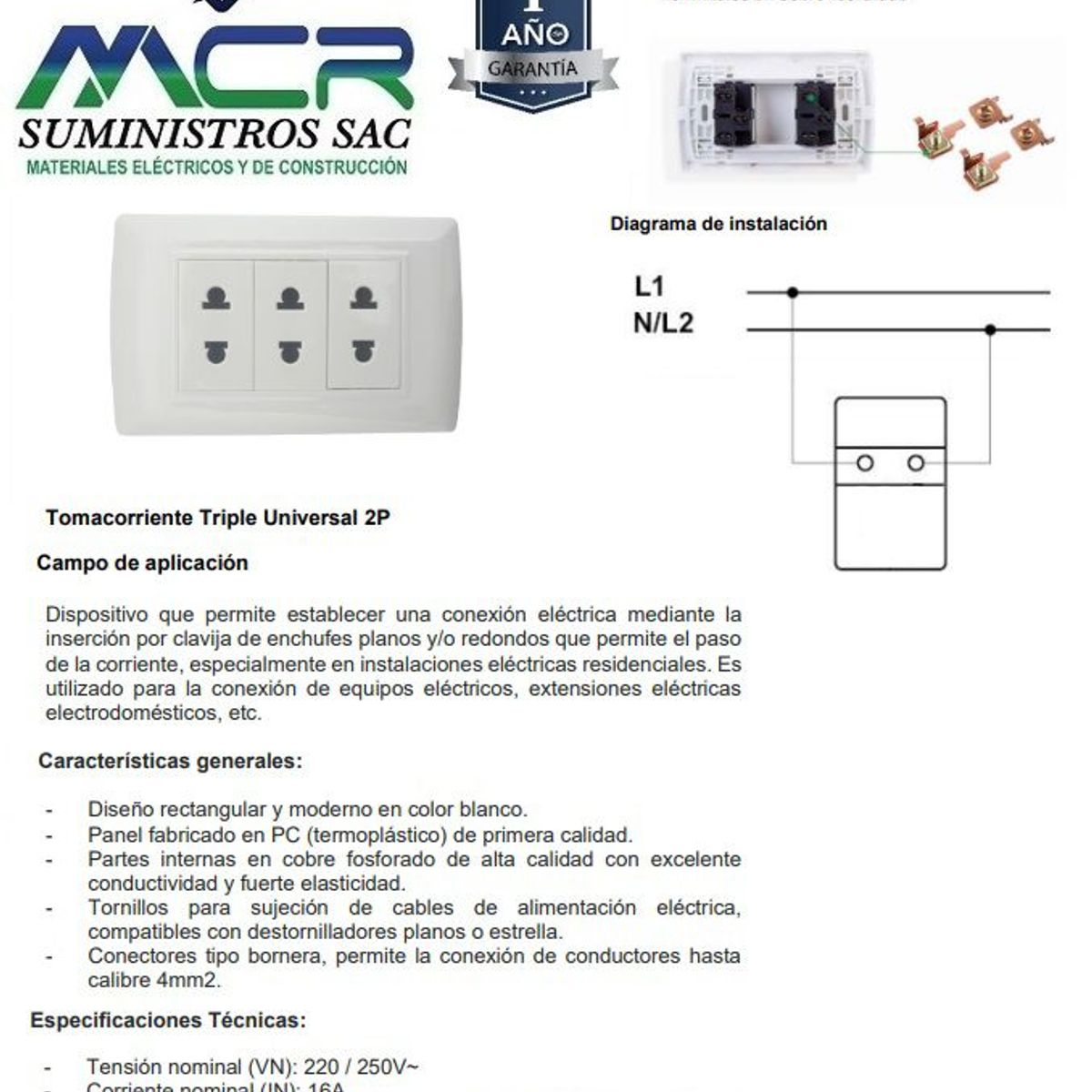 GENERICO - Tomacorriente TRIPLE Universal 10 UNIDADES