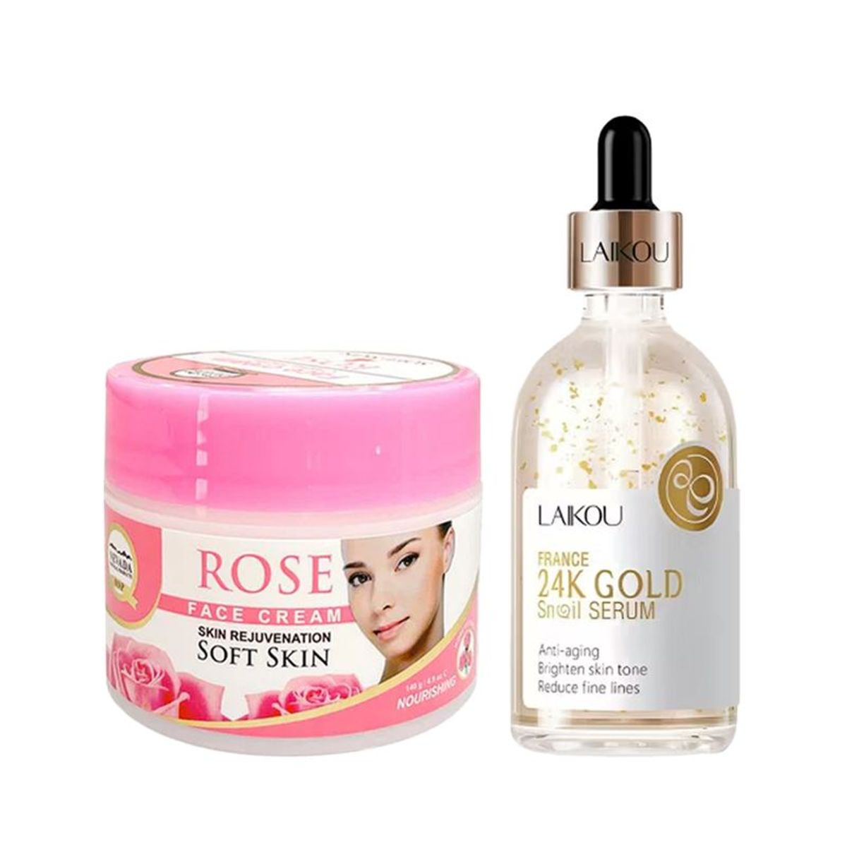 NEVADA NATURAL PRODUCTS - Crema facial extracto de Rosa + Serum Facial France 24k Gold