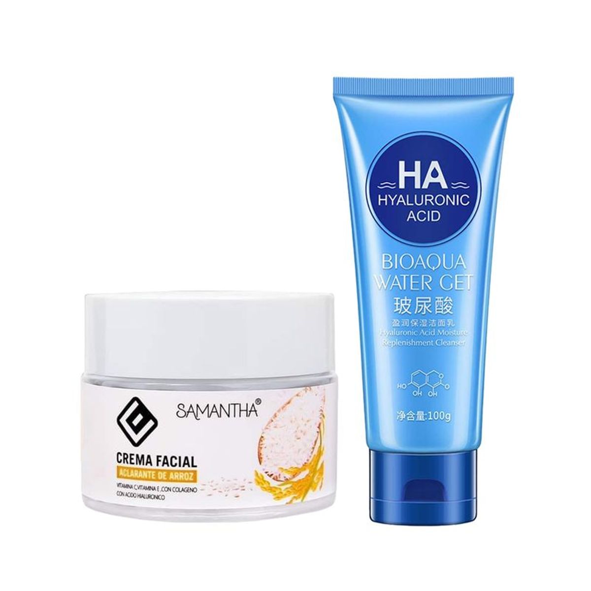GENERICO - Crema Facial Extracto de Arroz + Gel Limpiador Facial con AH