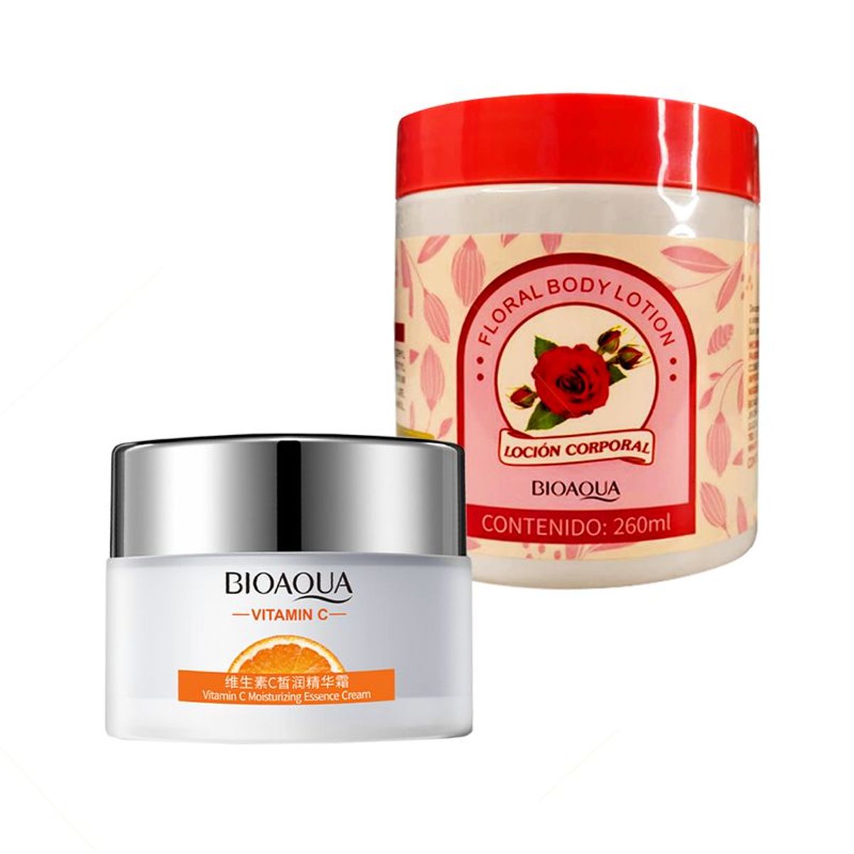 BIOAQUA - Crema Facial Hidratante Vitamina C + Locion Corporal Rosas