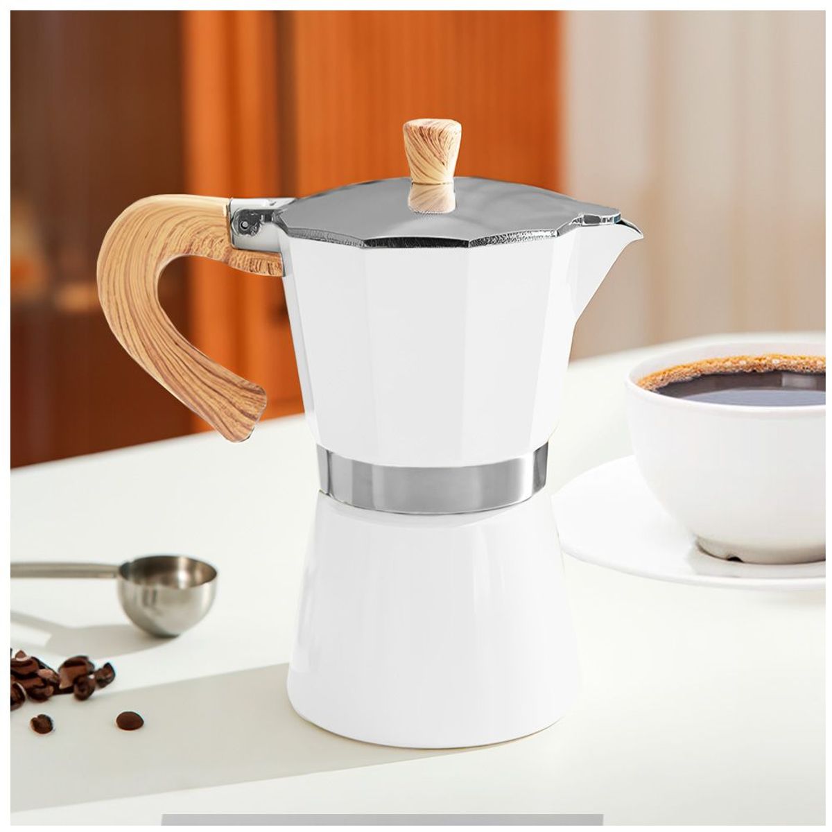 KELLER - Cafetera Italiana Moka Café Expreso de 300 ml Blanco CF8