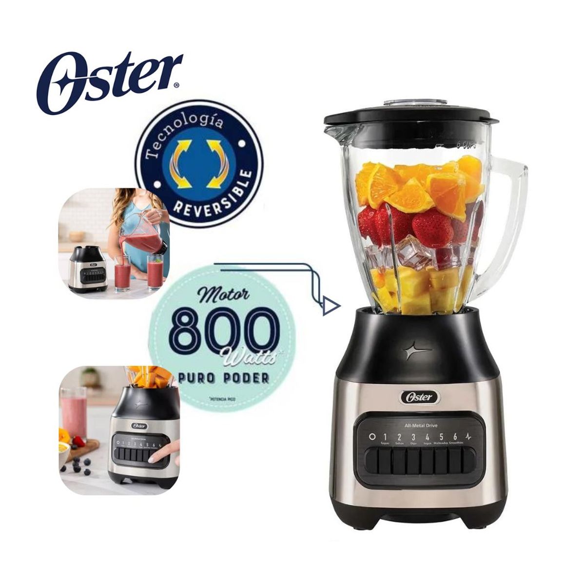 OSTER - LICUADORA 6 VELOCIDADES MÁS PULSO DE 800W