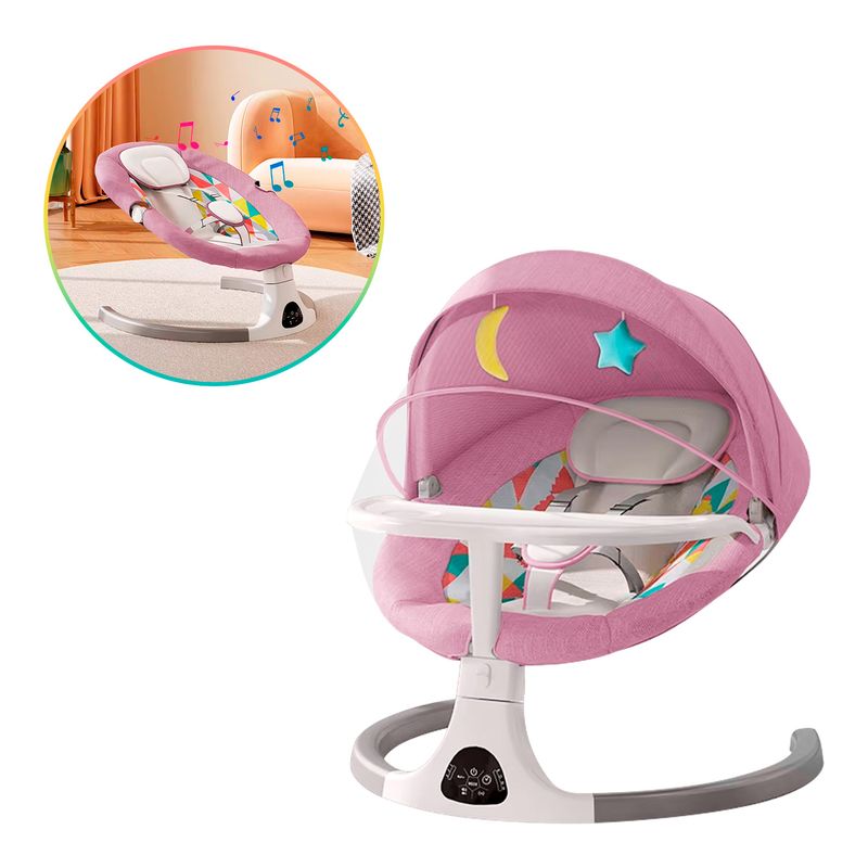 BABYPAL - Mecedora para Bebe Electrica Bluetooth Mosquitero Rosado