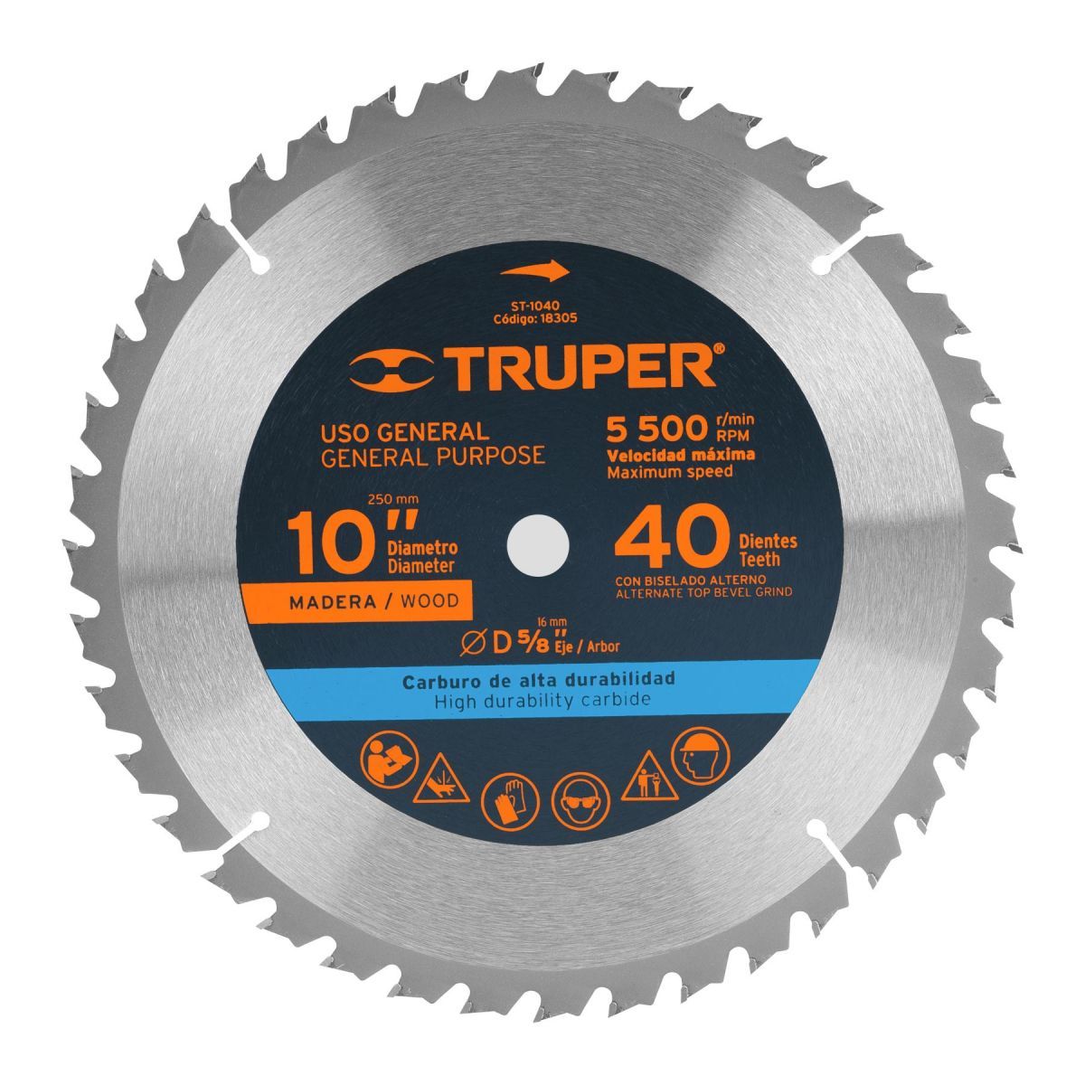 TRUPER - Disco sierra 10" eje 5/8" para Madera 40 Dientes TRUPER