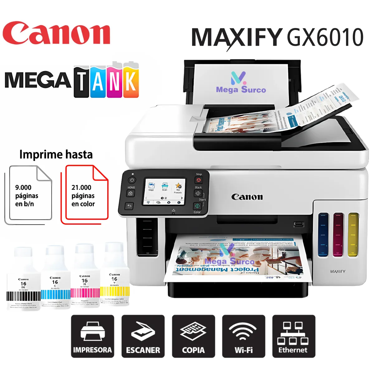 HP - Impresora Multifuncional de tinta continua Canon Maxify GX6010