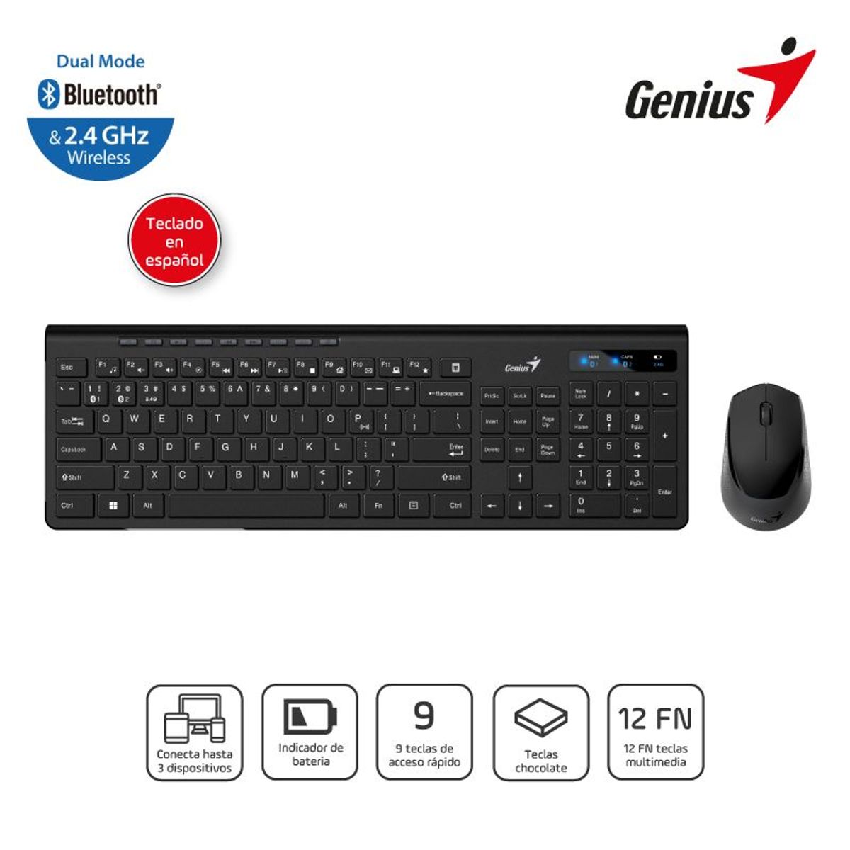 GENIUS - Teclado Genius con Mouse Slimstar 8230 bluetooth multimedia sp black