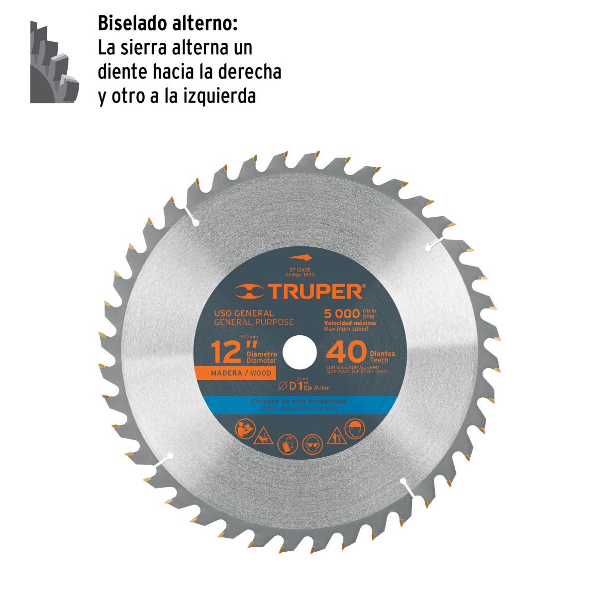TRUPER - Disco sierra 12" eje 1" para Madera 40 Dientes TRUPER