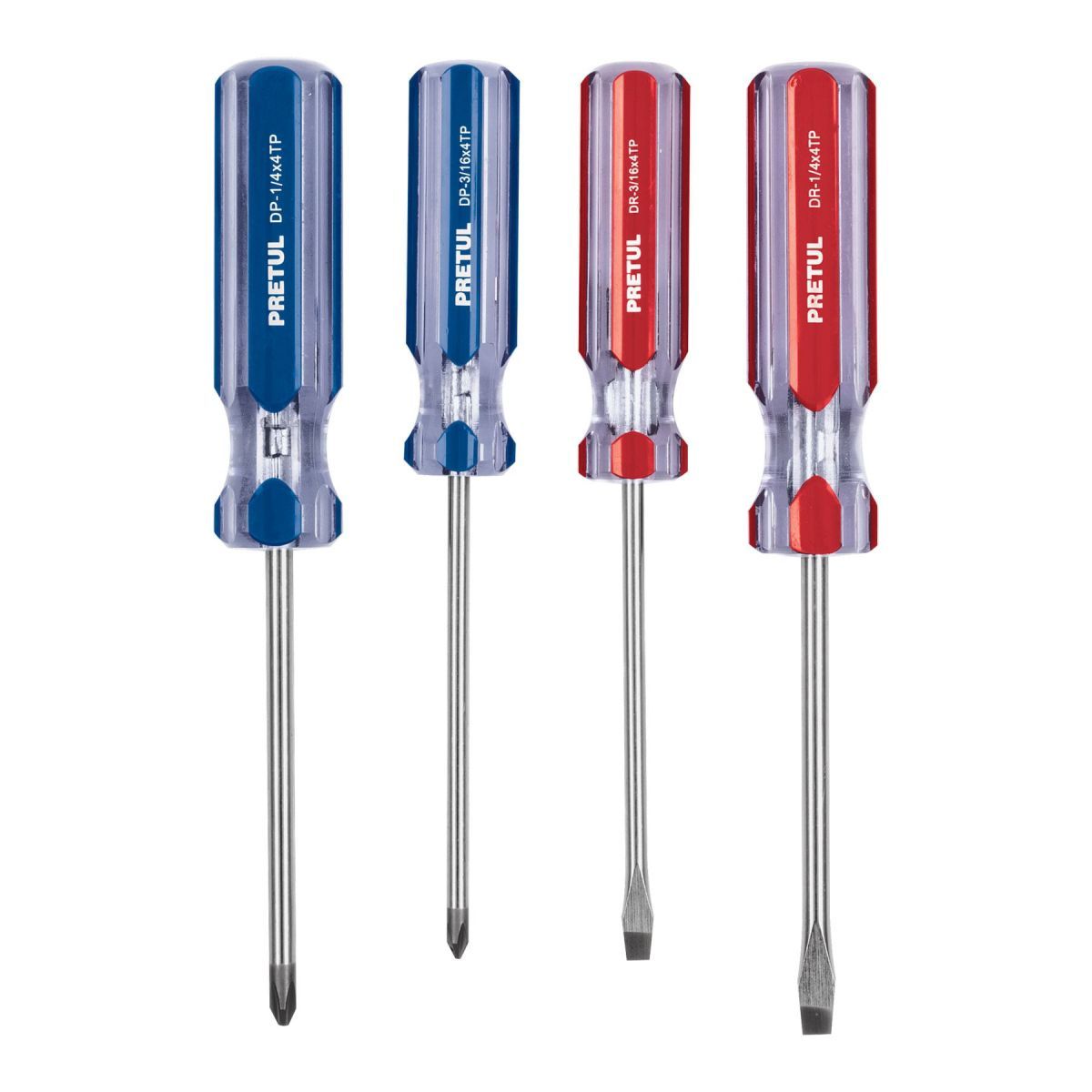 PRETUL - Juego de 4 Desarmadores mango de PVC, Pretul