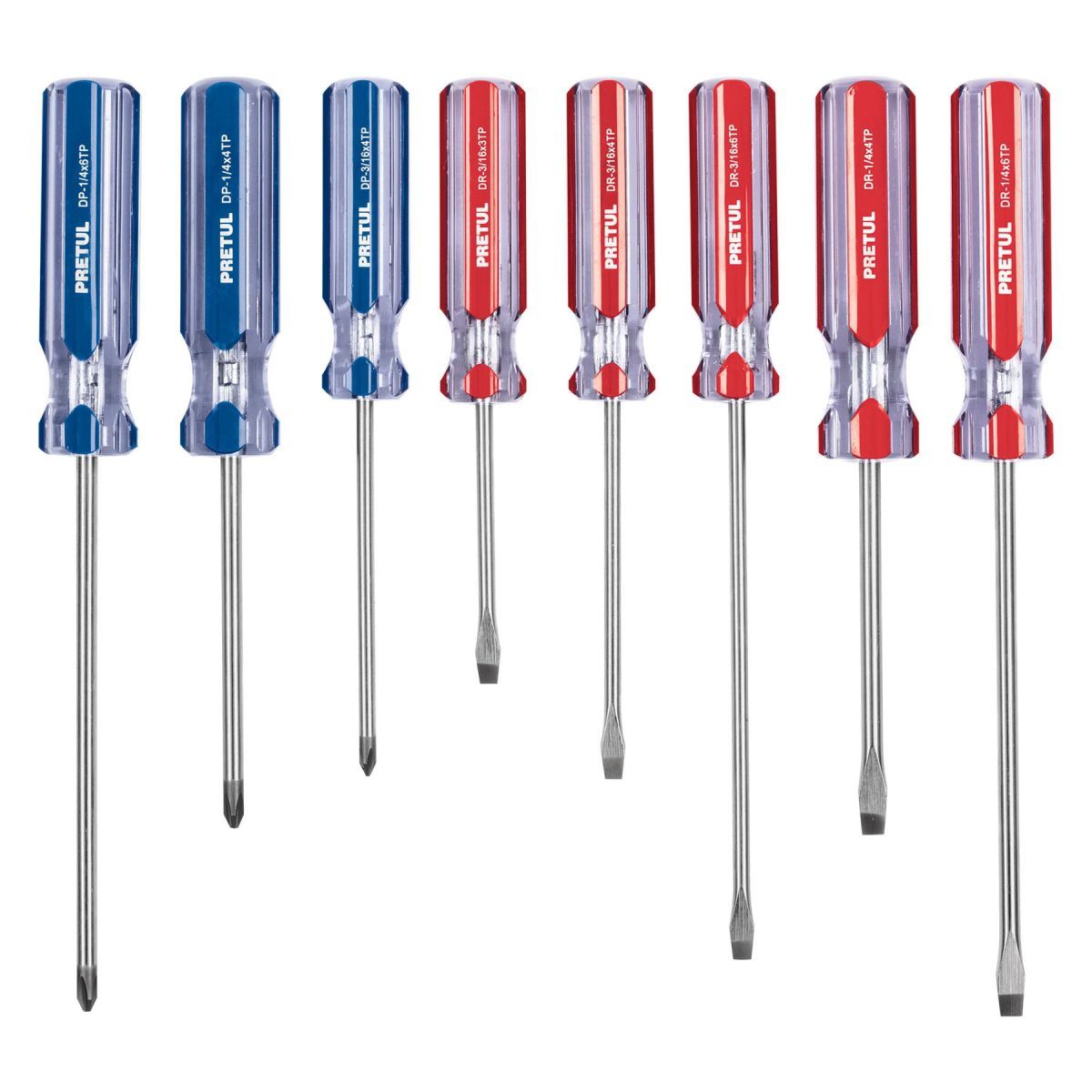 PRETUL - Juego de 8 Desarmadores mango de PVC, Pretul