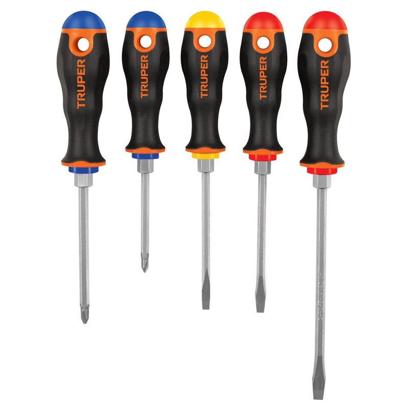 TRUPER - Juego de 5 Desarmadores mango Comfort Grip, TRUPER