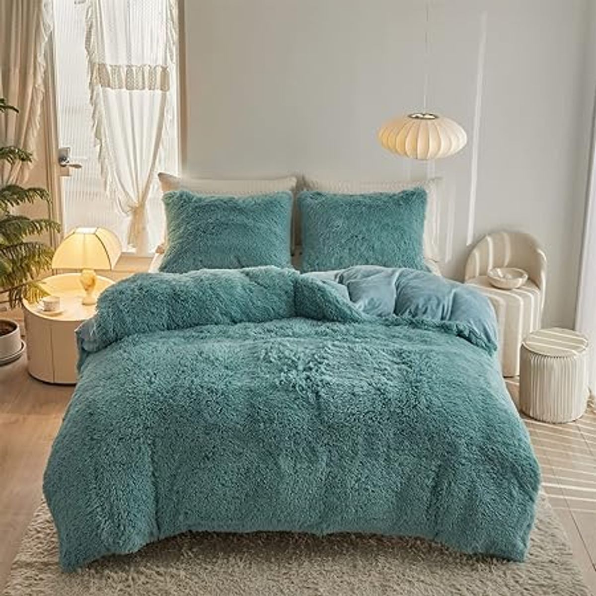 GENERICO - EDREDÓN PIEL DE OSO PLAZA Y MEDIA + 1 FUNDAS DE ALMOHADA CEMENTO