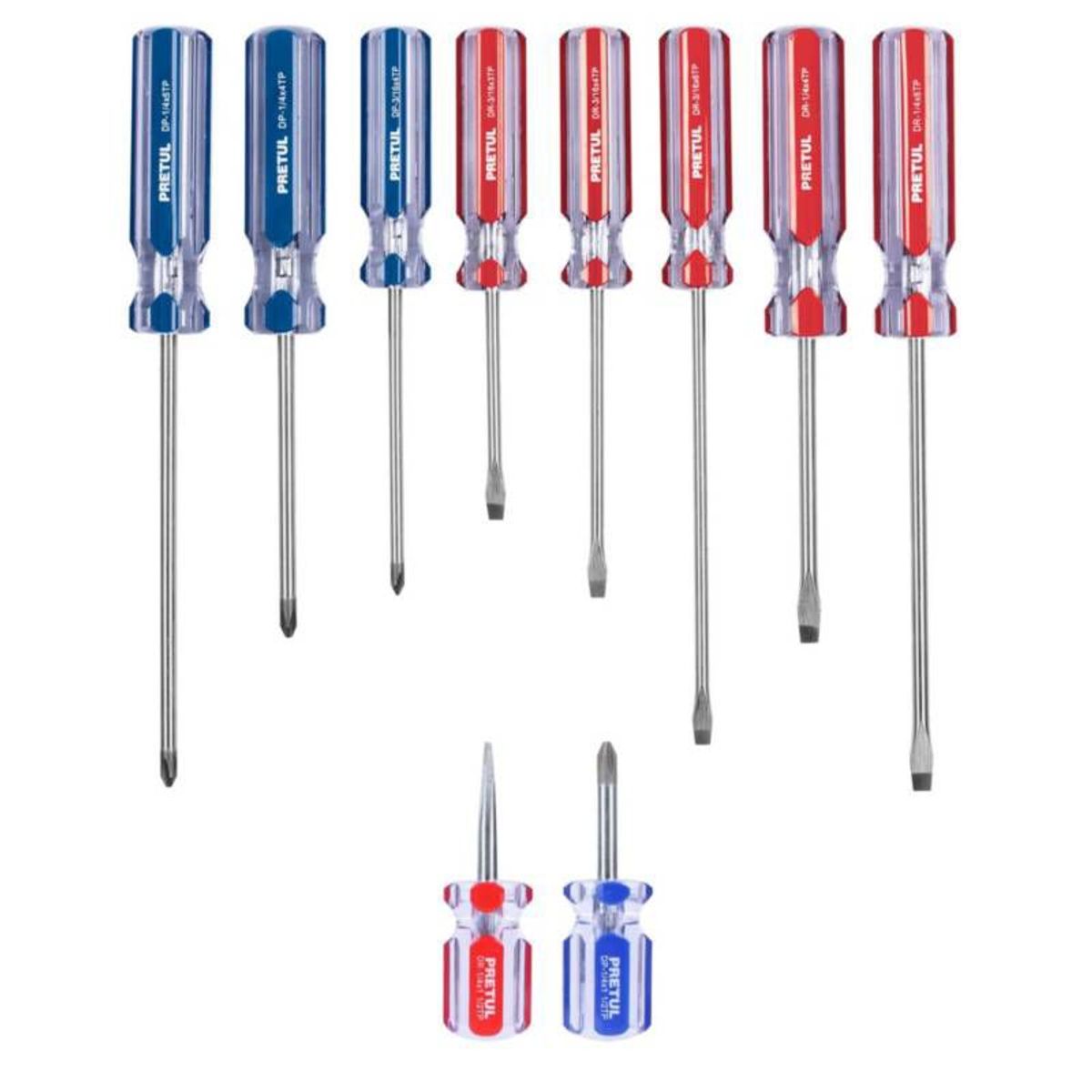 PRETUL - Juego de 10 Desarmadores mango de PVC, Pretul