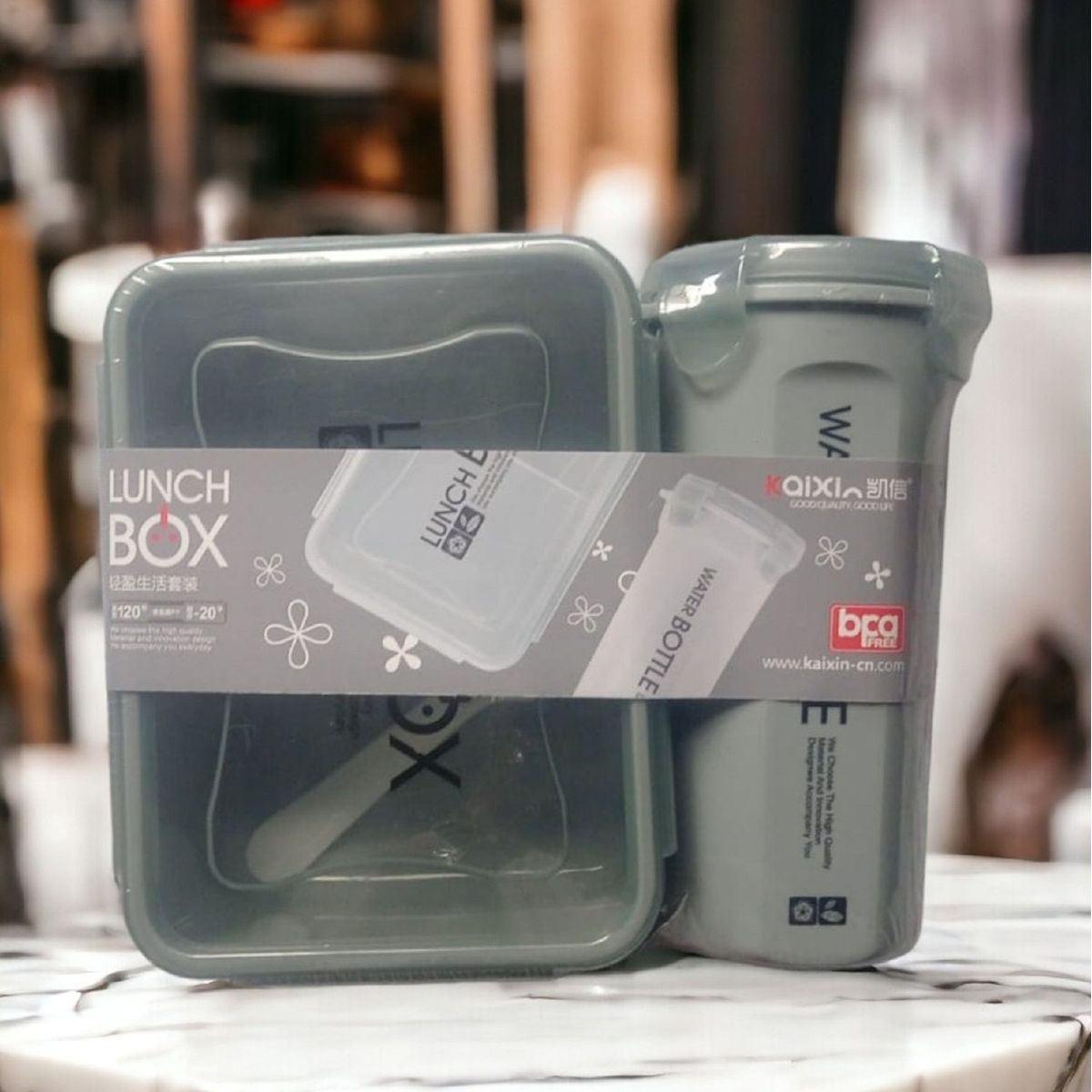 GENERICO - Táper Lunch Box Rectangular con Cubierto y Vaso Hermético Gris