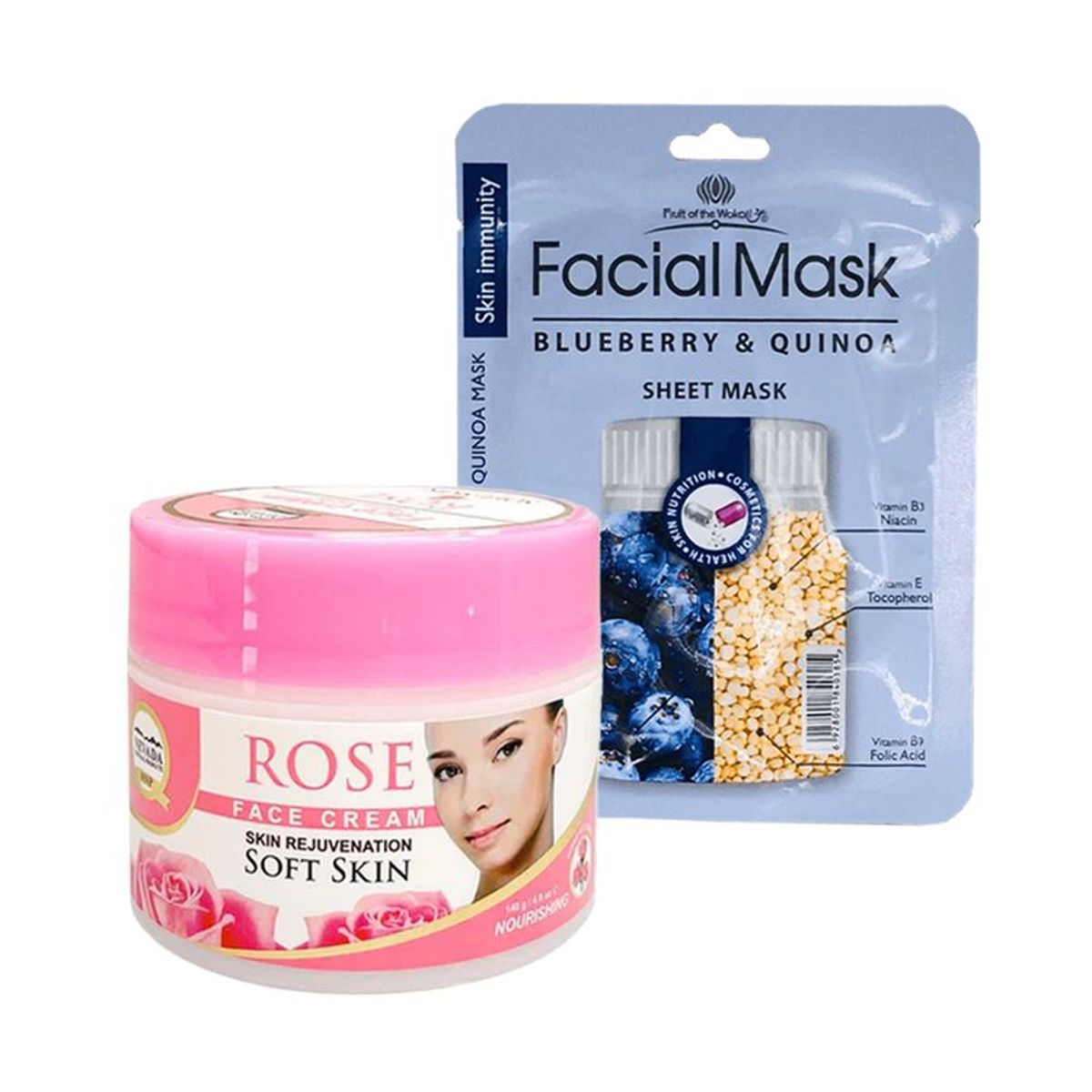 NEVADA NATURAL PRODUCTS - Crema facial extracto Rosa + Máscara Facial Arándano y Quinoa