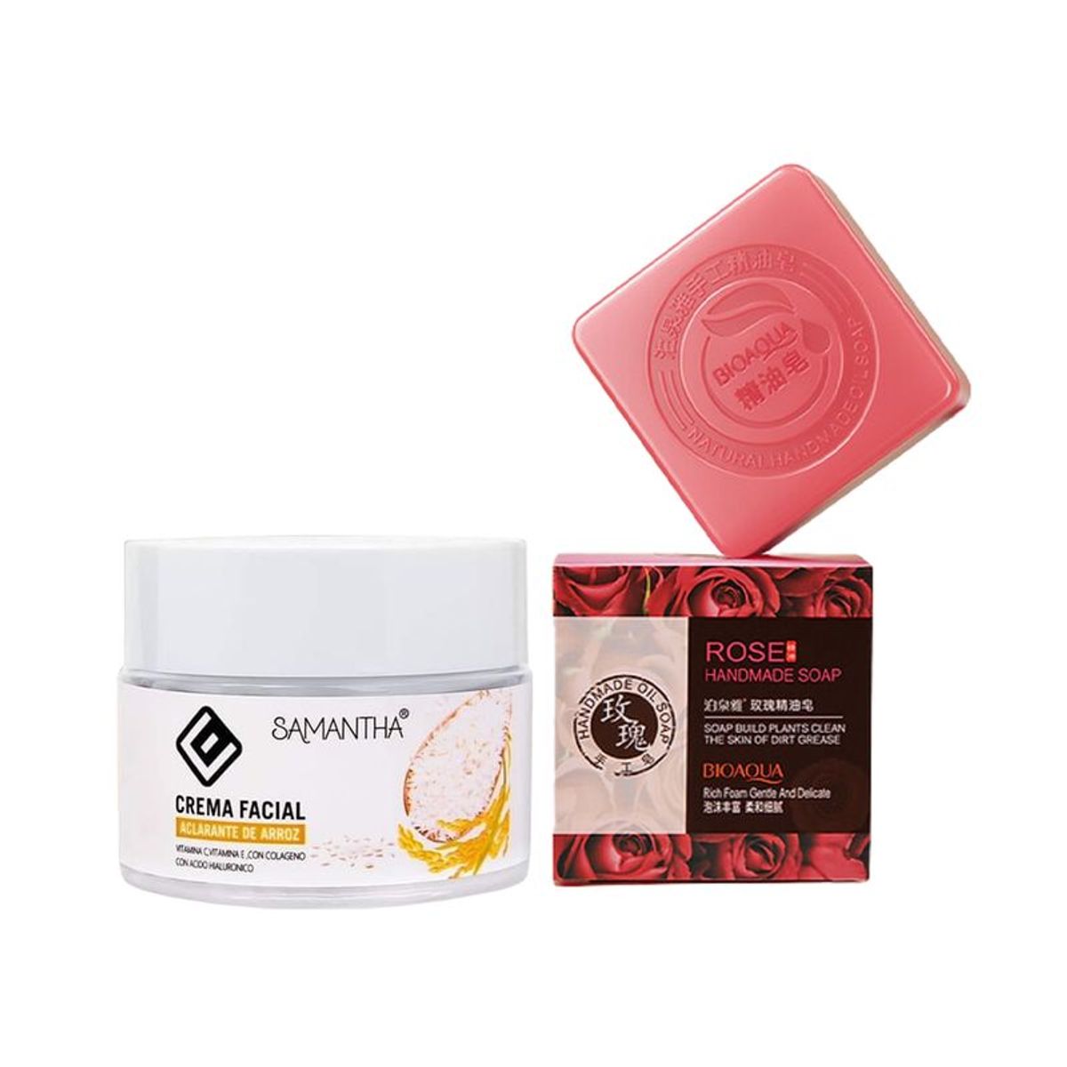 GENERICO - Crema Facial Extracto de Arroz + Jabón Natural Rosa Antiacne