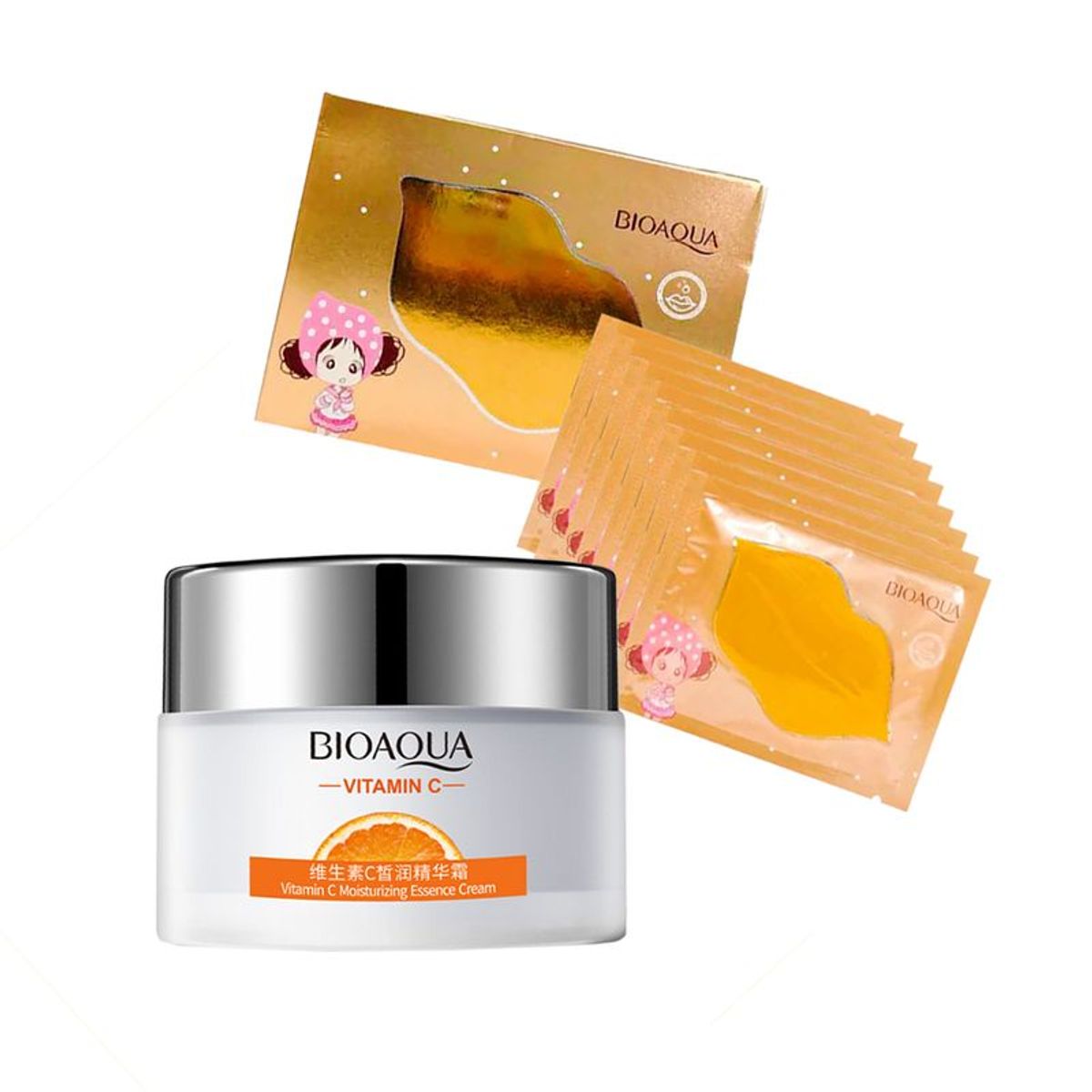 BIOAQUA - Crema Facial Hidratante Vitamina C + Mascarilla labial Dorada