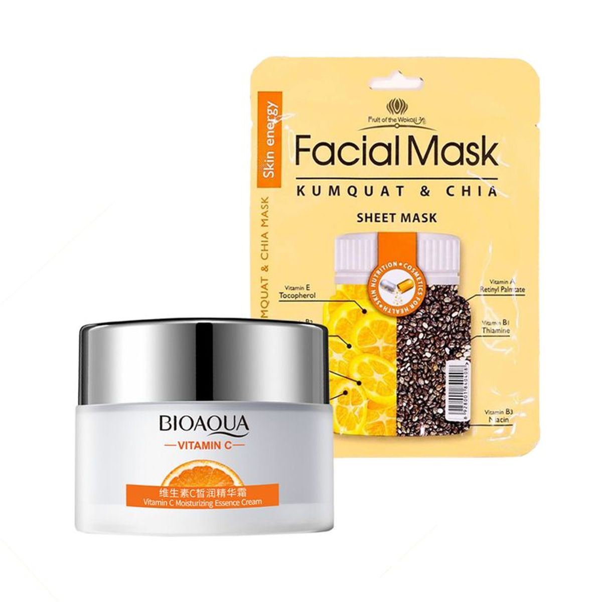 BIOAQUA - Crema Facial Hidratante Vitamina C + Máscarilla Kumquat y Chia