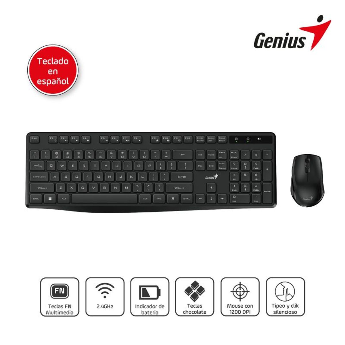 GENIUS - Teclado Genius con Mouse wireless KM-8206S USB multimedia black