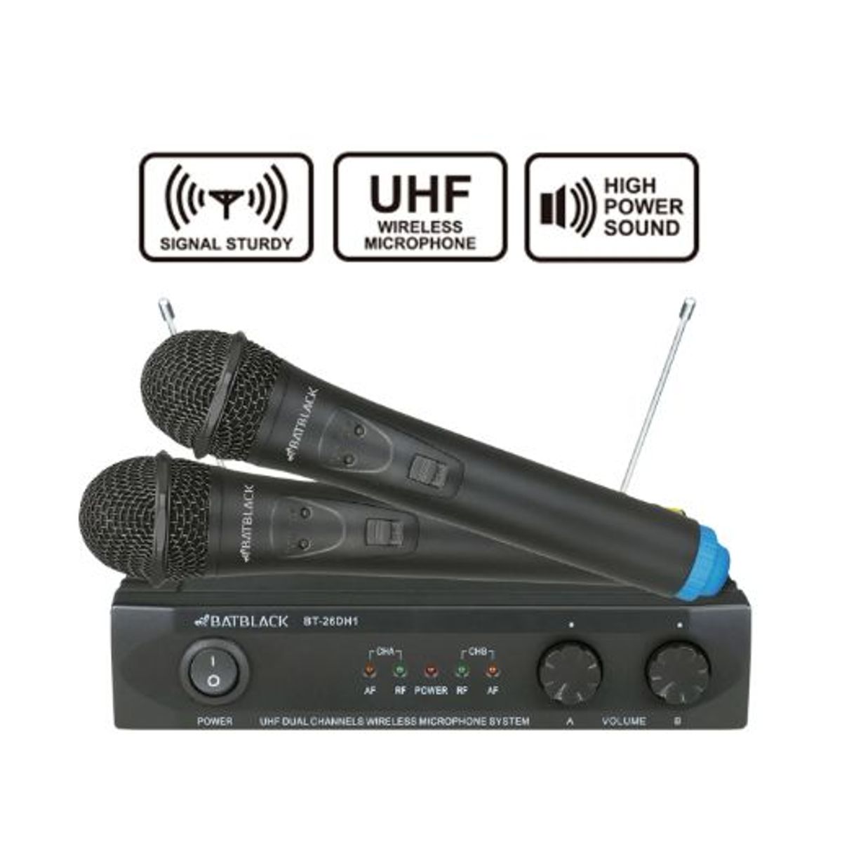 BATBLACK - Micrófono Inalámbrico Dual UHF BT-26DH1 BATBLACK