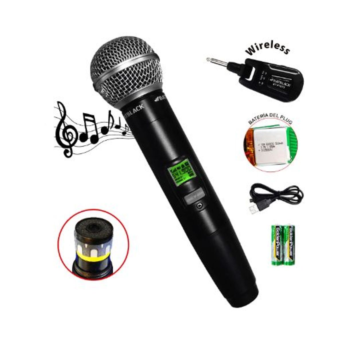 BATBLACK - Micrófono Inalámbrico UHF BT-PTU72 BATBLACK