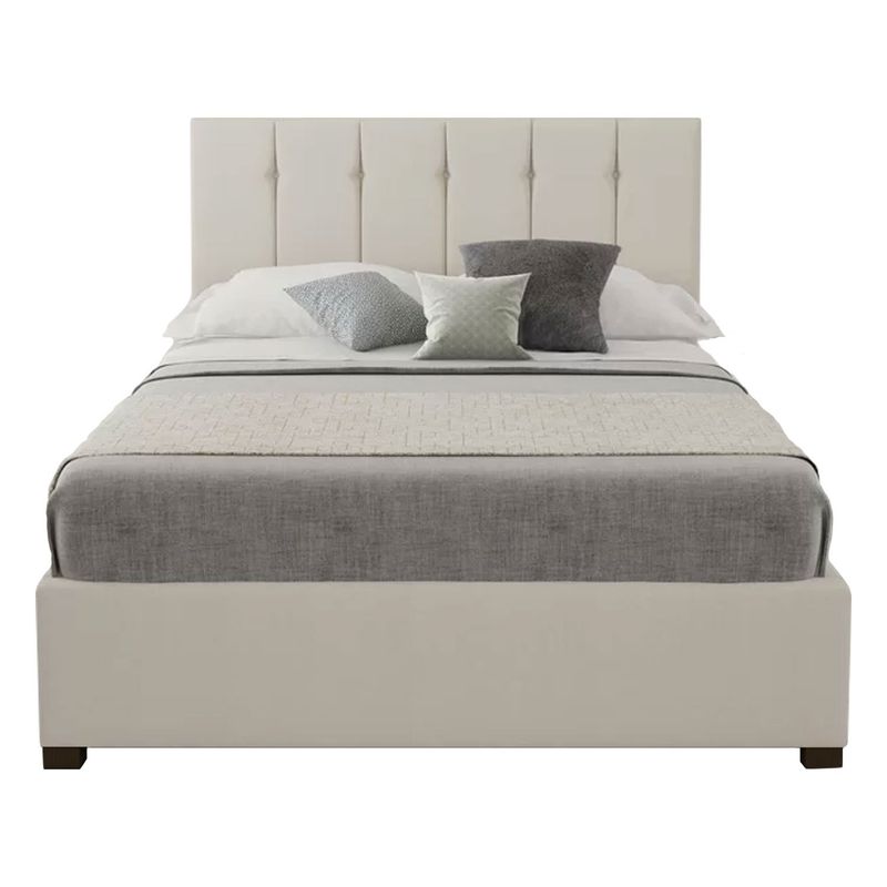 GENERICO - Cama Tapizada Listón con Botones Beige 2 Plazas